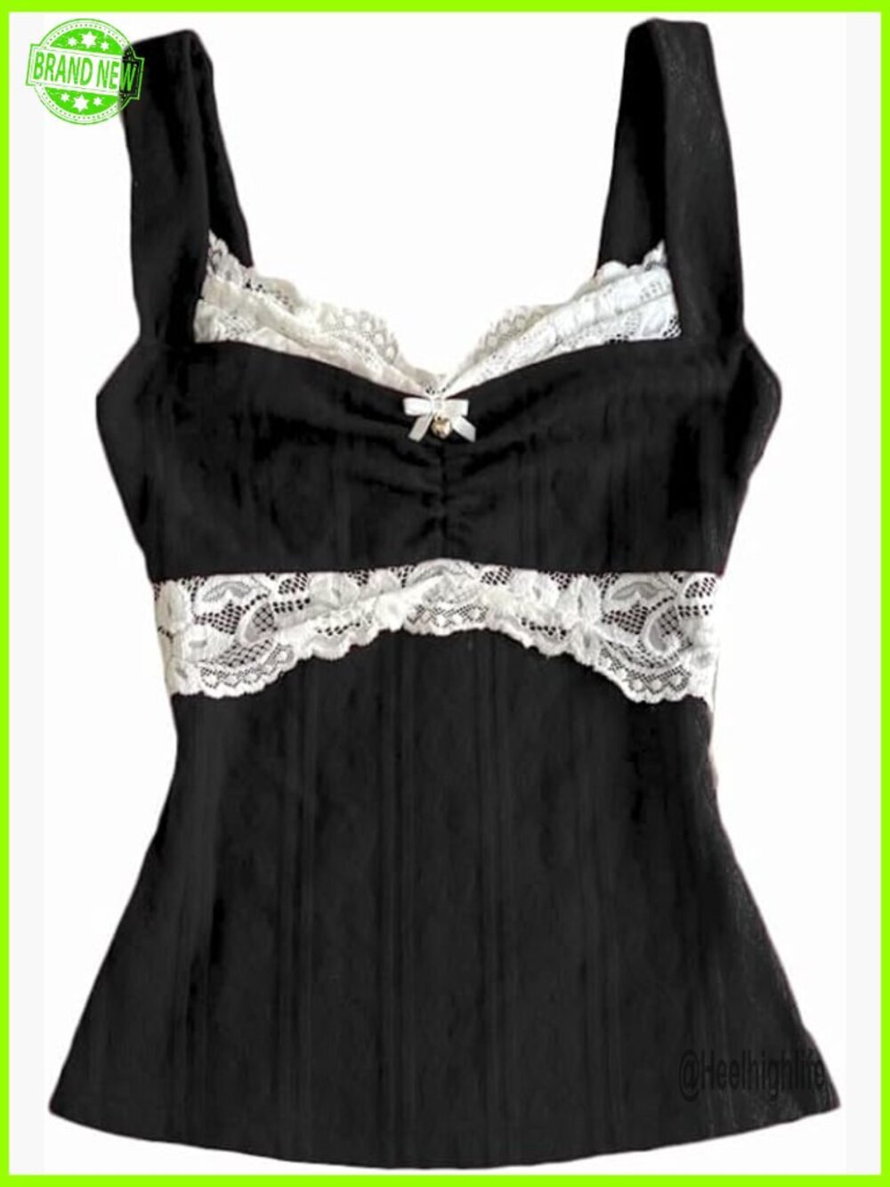 Y2K Lace Trim Crop Camisole Spaghetti Strap Rib Knit Slim Fit Top